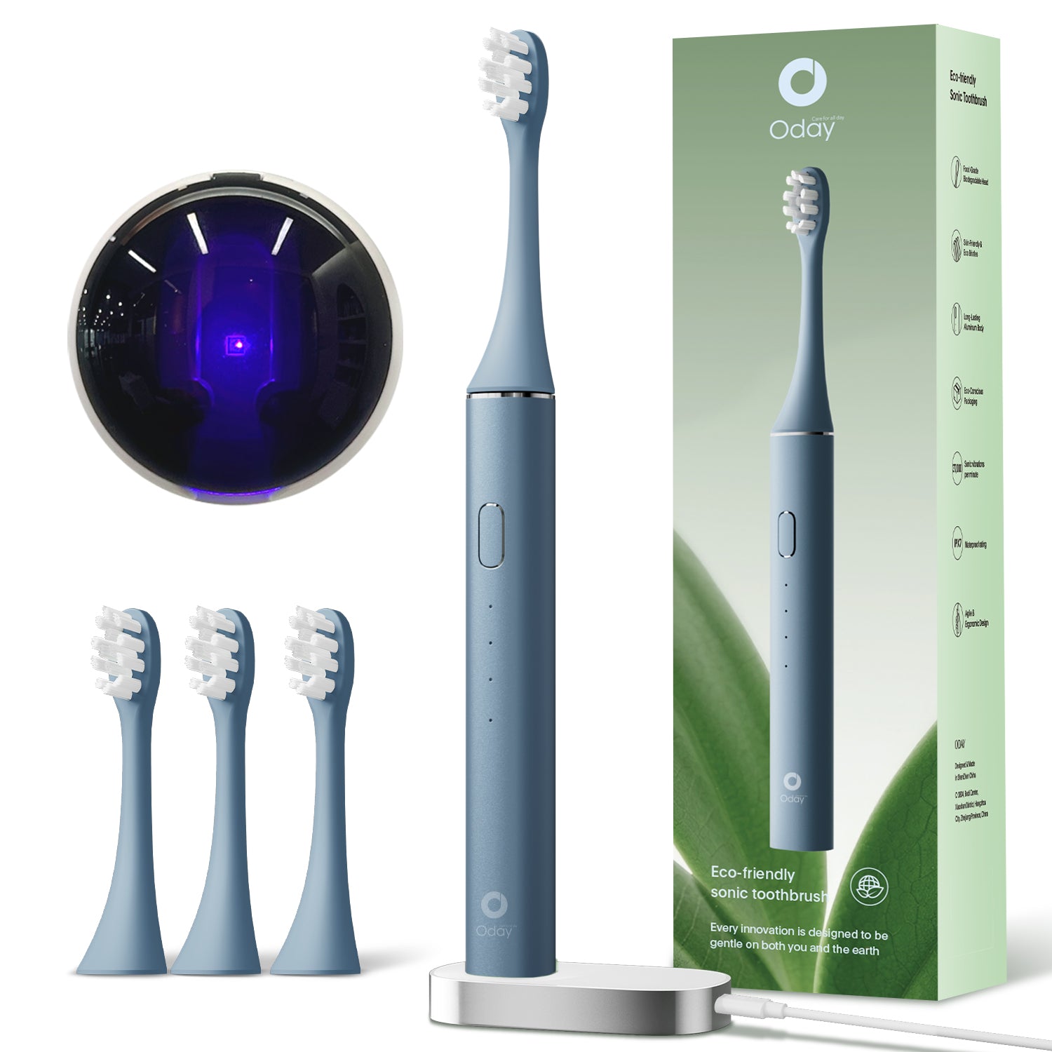 ODAY Sonic Electric Toothbrush, Wireless Charging, IPX7 Waterproof, 1 Month+ Battery